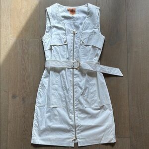 Tory Burch White Sleeveless Belted Dress